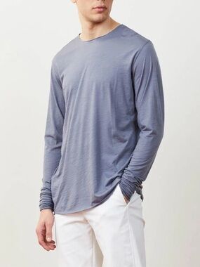 Outlier Dreamweight Merino Rawcut Super Long Sleeve Tee Blue Wool UPF Outdoor-M